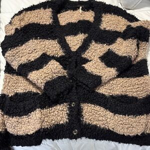 Free People Black and Tan Textured Cardigan